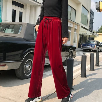 

Korean Women Wide Leg Pants Loose High Waist Solid Pants Casual Vertical Soft Pleated Pant Trousers Femme