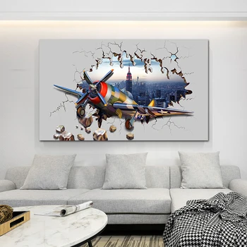 

wall art canvas painting cartoon poster aircraft and city picture for living room for kid room decor NO FRAME