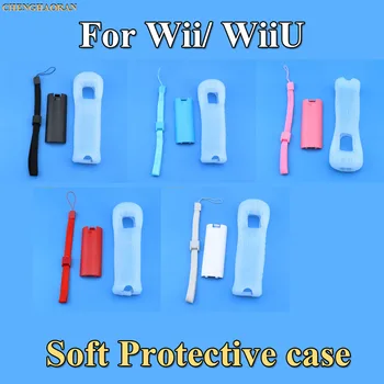 

5colors Protective Silicone Cover Case + 1pc Battery Back Door Shell +1pc Hand Strap Kit Replacement for WII U Remote Controller