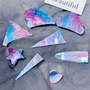 

DHL 200pcs Girls Cute Acetate Starry Colorful Geometric Hair Clips Starry Sky/Emerald Headwear