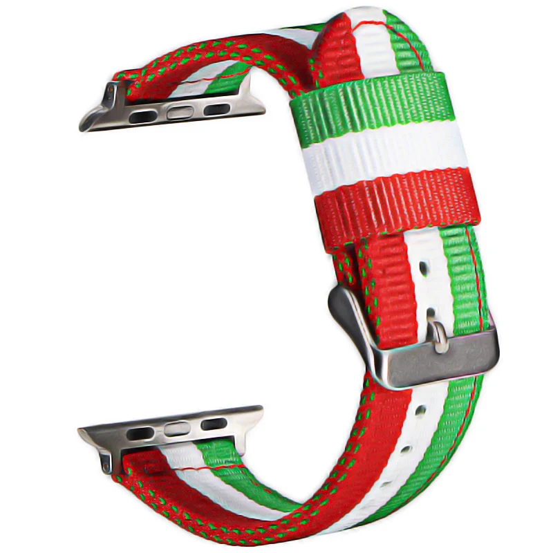 Ремешок для часов Apple Watch 38 мм 40 мм нейлоновый ремешок для часов Nato для iWatch 5 4 3 2 1 ремешок для часов 42 мм 44 мм браслет на запястье - Цвет ремешка: Red white green S