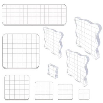 

10 Pieces Stamp Blocks Acrylic Clear Stamping Blocks Tools with Grid Lines for Scrapbooking Crafts Making,Assorted Sizes
