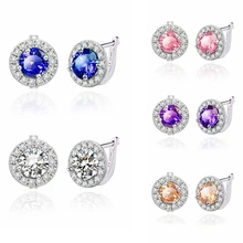 Yunkingdom, круглый дизайн, белое золото, цвет, модные ювелирные изделия, кубический цирконий, циркон, кристалл, свадебные серьги-кольца для женщин, 5 цветов