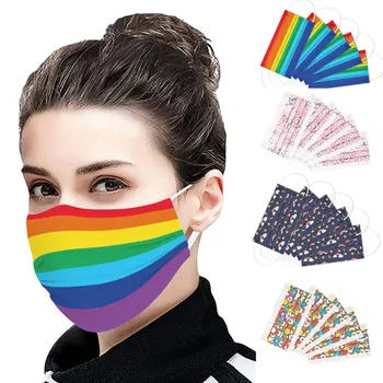 

10PC Mouth Masks Disposable Masks With Breathable Dust Proof Windproof Rainbow Print Face Masks Unisex Face Cover Mascarar