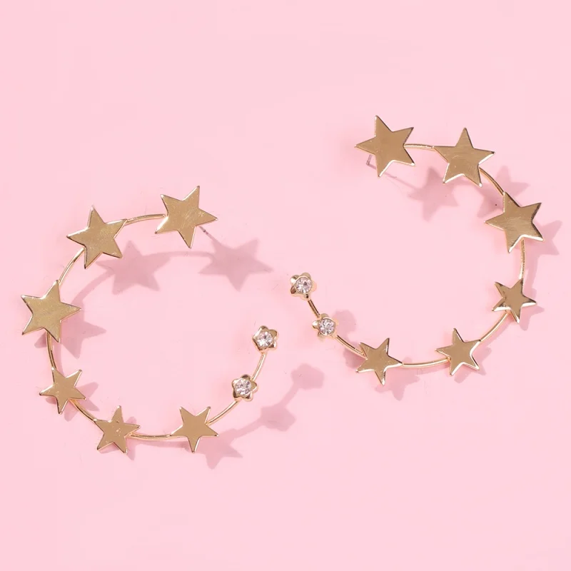 

Gold Star Hoop Earrings For Women Fashion Rhinestone Crystal Big Circle Pentagram Earrings Punk Exaggerated Bijoux Jewelry E6732