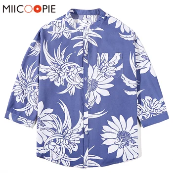 

Men Shirts Hawaiian Loose Long Sleeve Camisa De Hombre High Quality Spring Mandarin Collar Male Floral Shirt Plus Size M-3XL