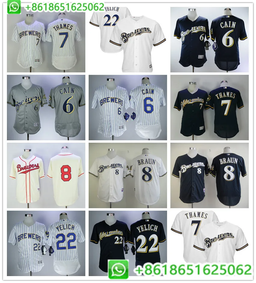 Мужская майка Milwaukee Christian Yelich Lorenzo Cain Eric Thames Lorenzo Cain Ryan Braun, camiseta maillot BHR01