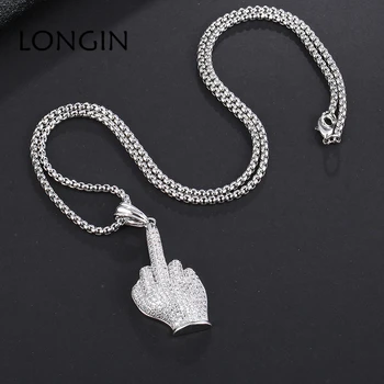 

European And American Hip Hop Gesture Shape Design Zircon Silver Color Necklace Fashion Personality Creative Wild Holiday Gift