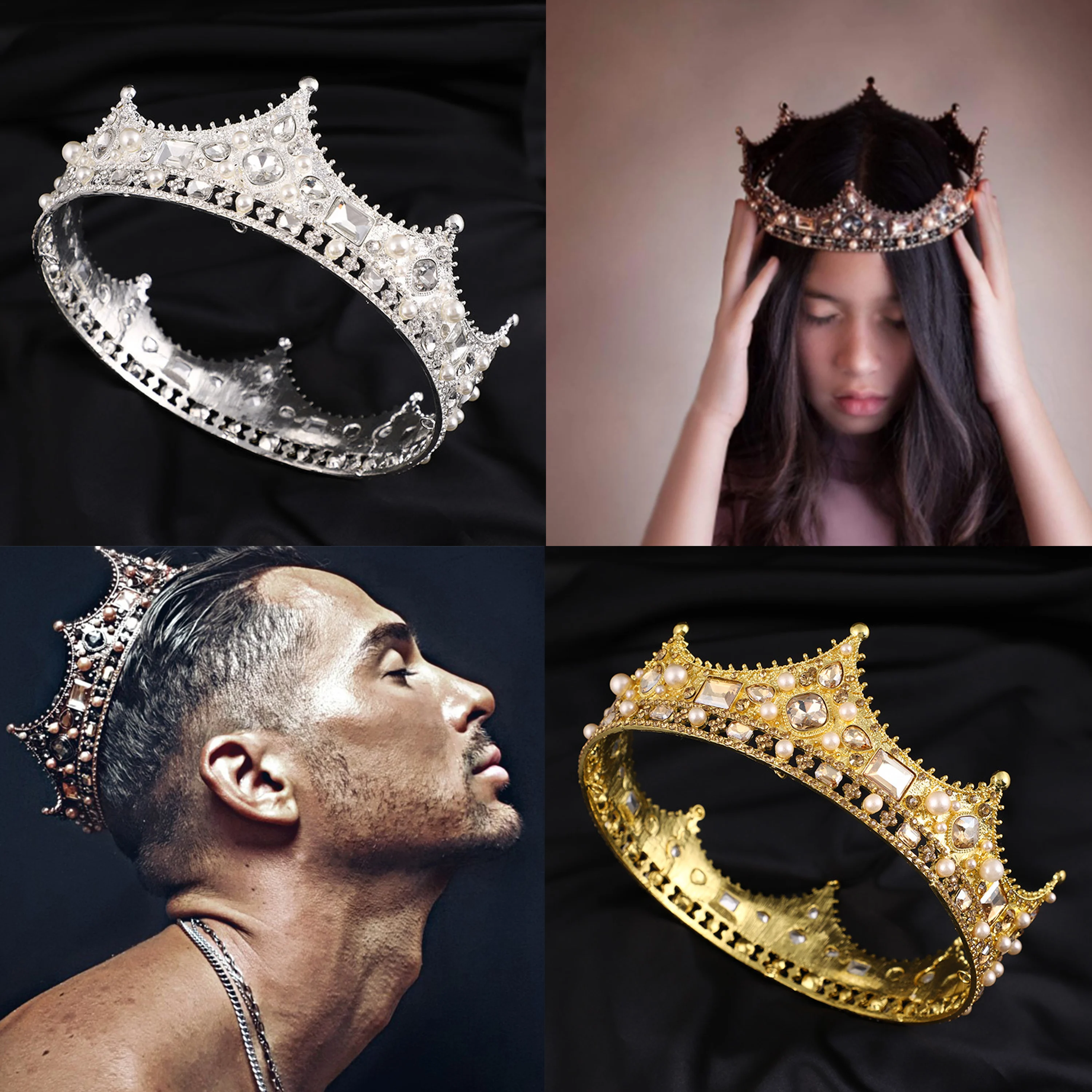 Baroque Black Crystal Big Round Bridal Tiaras Crowns Pageant Prom Diadem Rhinestone Tiara