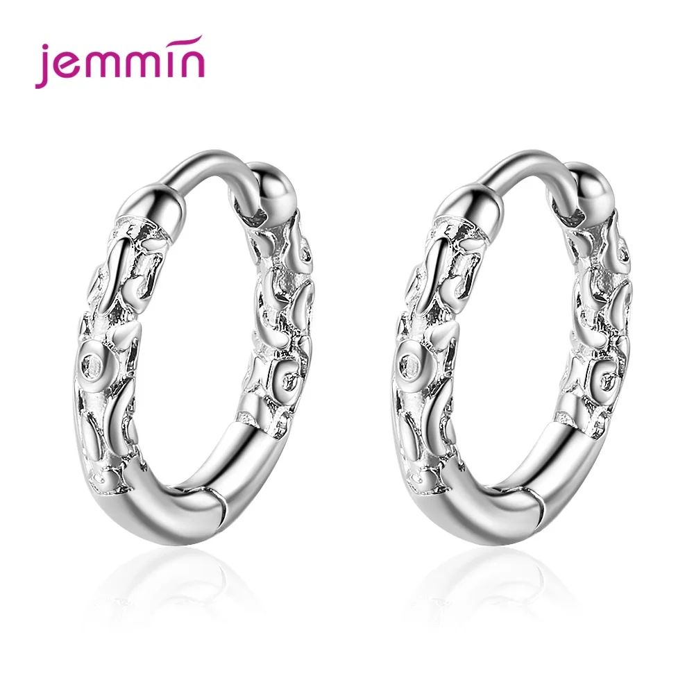 

High Quality 925 Sterling Silver Hoop Earrings for Women Round Earring New Fashion Bohemian Punk Style Ear Jewelry Gift
