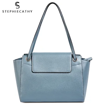 

SC Brand Fashion Women Real Leather Tote Handbag Luxury Design Flap Shoulder Bag Solid Color Bucket Ladies Leather Daily Purses