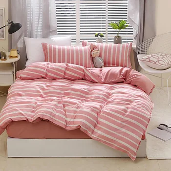 

Thumbedding Pink Stripes Bedding Set Girls High End Sweet Duvet Cover King Size Queen Full Twin Single Comfortable Bed Set