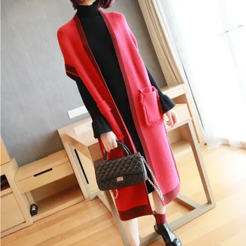 

Lugentolo Sweater WomenTemperament Wild Autumn and Winter New Solid Color Loose Cardigan Batwing Sleeve Pockets Long
