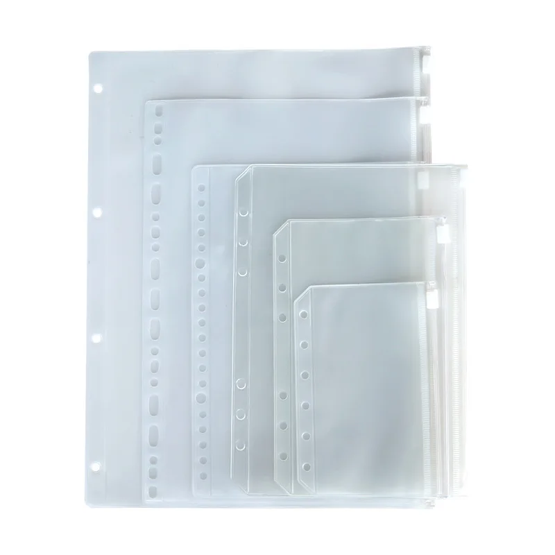 Cartelle con cerniera per raccoglitore A 5A6 A7 B5 A4 per raccoglitore per notebook a 6 anelli Borse trasparenti per archiviazione documenti a fogli mobili - immagine 5