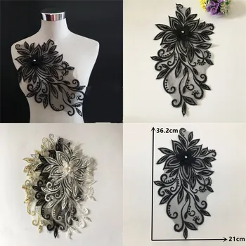 

Embroidery 3D flower application Lace collar ABS pearl DIY Lace fabric Craft materials Top laces Dress sewing accessories