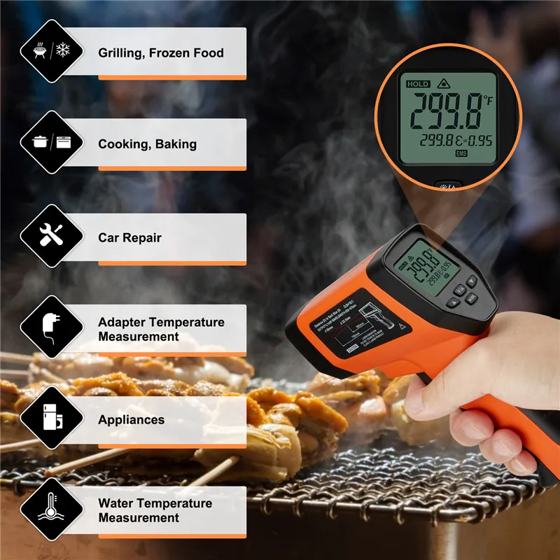 Inkbird Infrared Thermometer(Not for Human) 16:1 DS Rate Laser Grip  -50℃～750℃ Non-Contact Digital Temperature Gun with Alarms