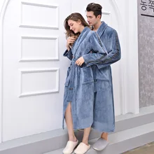 Женский зимний фланелевый Халат размера плюс, кимоно, теплый синий банный халат, ночной меховой халат подружки невесты, мужской халат для сна