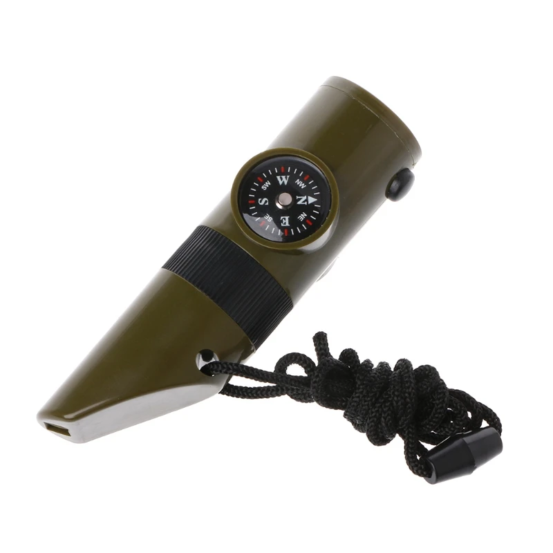 

7 in 1 Field Survival Whistle Compass Thermometer Flashlight Magnifier Outdoor A6HC suit for camping