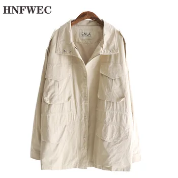 

2019 Autumn New Office Lady Style Fashion Slim Fit Solid Color Full Sleeve Four Pockets Lapel Colalr Windbreaker S823