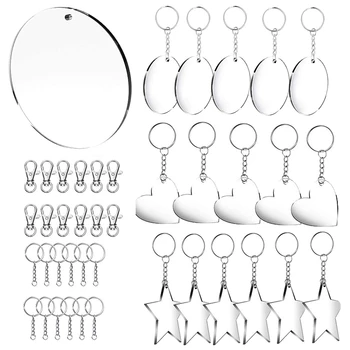 

72Pcs Transparent Discs Acrylic Keychain Blanks Keychain Charm Key Rings with Chain for DIY Projects and Crafts