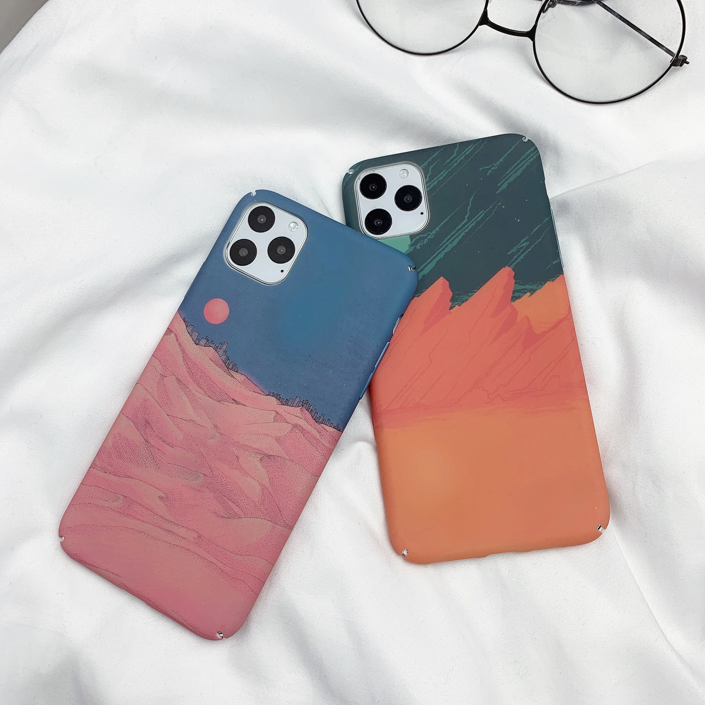 Desert Red Day and Sunset oil painting phone case For iPhone XR X XS MAX 11 Pro Max 6 6s 7 8 plus Hard PC matte cover |