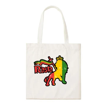 

peace love music reggae rasta zion lion print daily canvas shopping bag handbags school bags