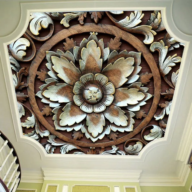 

European Style Simple Ceiling Wallpaper Flower Wallpaper Living Room Bedroom Roof Wallpaper 3D Circle Mural