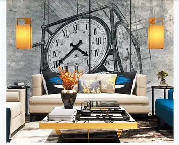 

Retro Modern city square gray clock time Oil Painting Mural Wall paper Living room Bedroom Home Decor Wallpaper For Walls 3D