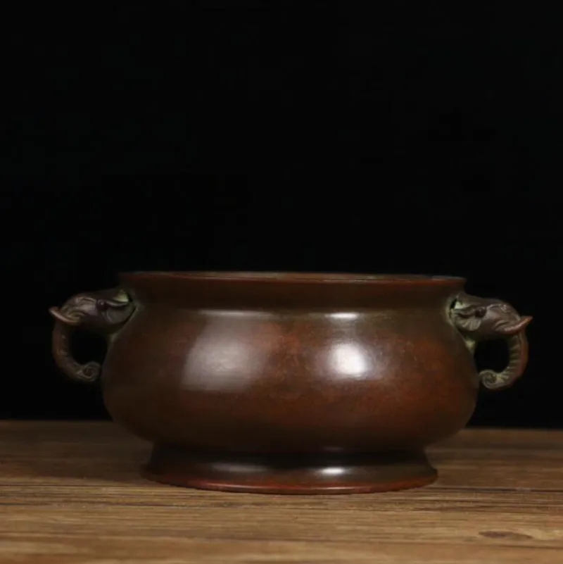 

Китайская латунная архаизированная двойная голова слона, курильница, поделка, статуя