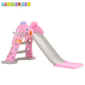 

New Reinforce Pedestal Slide Quantity Amusement Park Equipment Home Children Room Kids Indoor Plastic Slide With Basketball Hoop