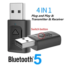 Адаптер USB Bluetooth 5,0 4 в 1 3,5 мм AUX BT аудио приемник передатчик беспроводной ключ для автомобиля ТВ динамик Bluetooth адаптер
