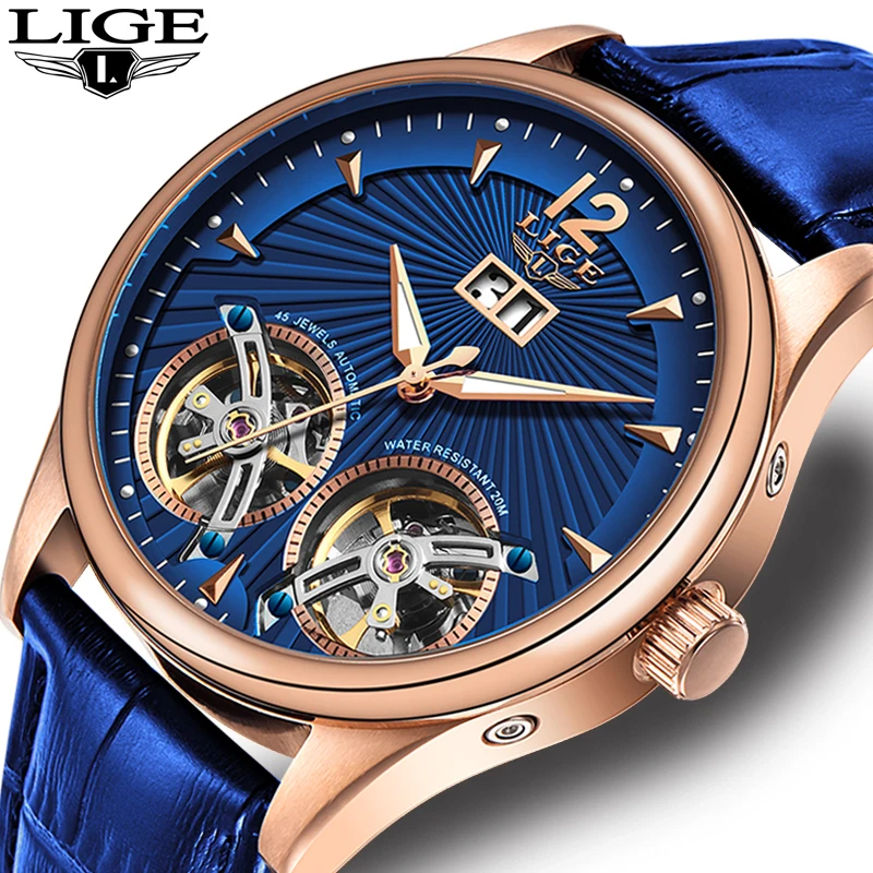 

LIGE Luxury Brand Waterproof Military Sport Men Watches Men Double Tourbillon Watch Automatic Mechanica Clock Relogios Masculino