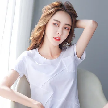 

Support with the new check accurate inventory will summer wear loose pure color contracted short sleeve T-shirt female tide