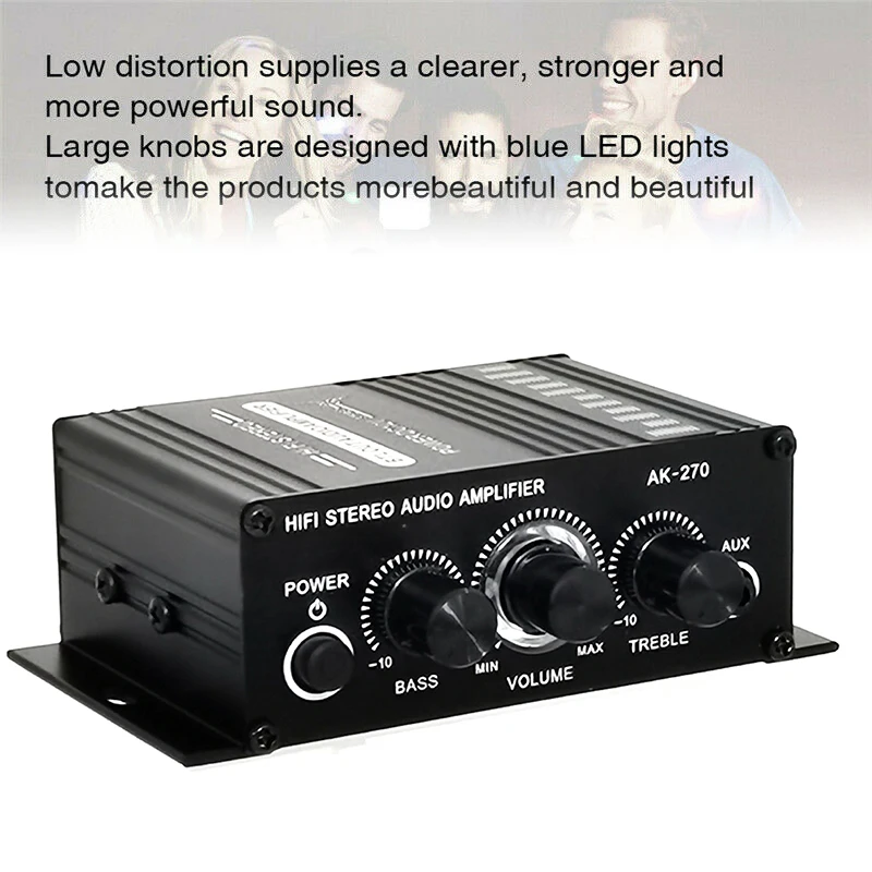 2 channel amp AK270 HIFI Digital Stereo Audio Amplifier FM Radio Mic Car Home Sound Power Amplifier Mini HiFi Stereo Audio Treble For Speakers masthead amplifier