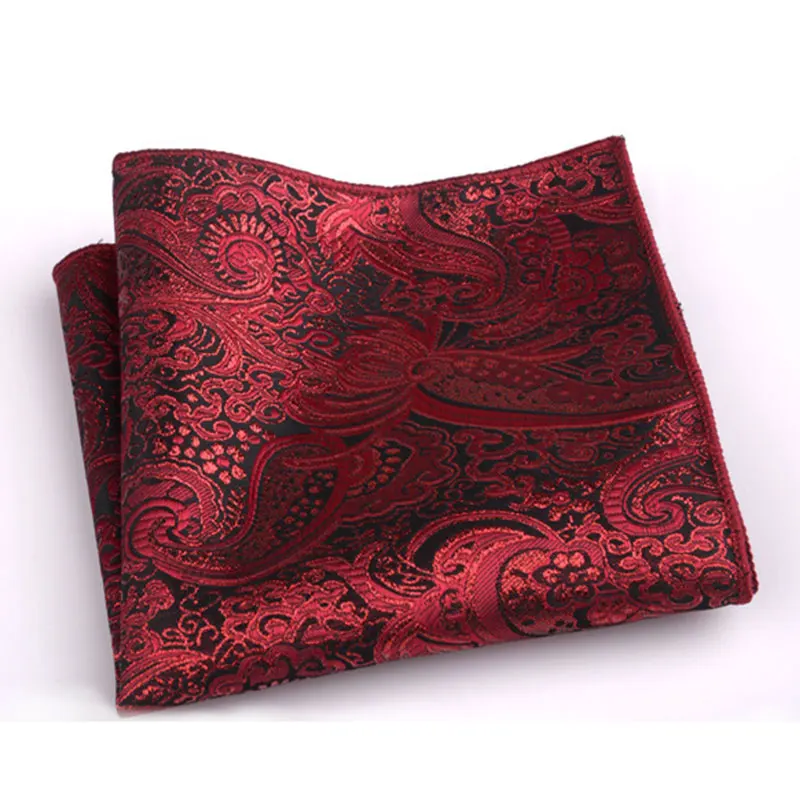 Винтажный цветочный/в полоску/в горошек платок Свадебный полиэстер с принтом мужское модное карманное квадратное полотенце костюм платок - Цвет: Красный