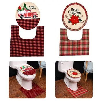 

2PCS/Set Premium Flannel Christmas Toilet Seat Cover Soft Washable Toilet Seat Cover Floor Blanket Bathroom Decor Accessories