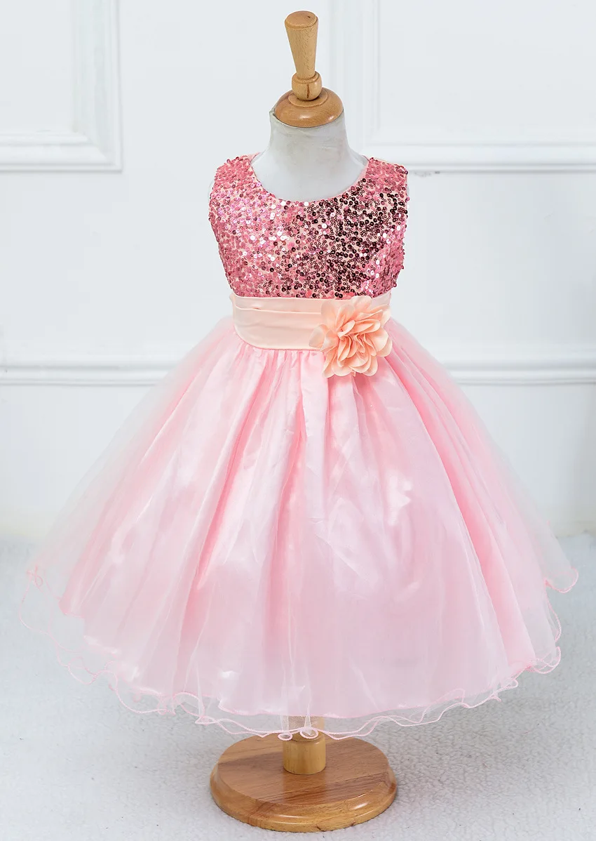 It's Yiya/платье с цветочным узором для девочек г.; платья для первого причастия с цветами для девочек; элегантные рождественские Бальные платья с круглым вырезом и блестками; L067 - Цвет: Розовый