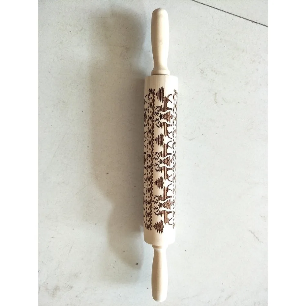 

Christmas Snowflake Elk Wooden Rolling Pin Embossing Baking Cookies Noodle Biscuit Fondant Cake Dough Patterned Roller