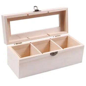 

Wood Tea Caddies Tea Bag Jewelry Organizer Chest Storage Box 3 Compartments Tea Box Wood Sugar Packet Container