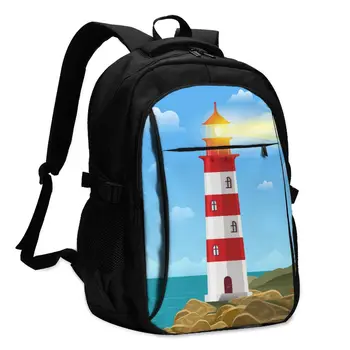 

Bags School Bags For Boy Girl TeenagerLighthouse On Ocean Sea Beach USB Charge Computer Laptop Back Pack