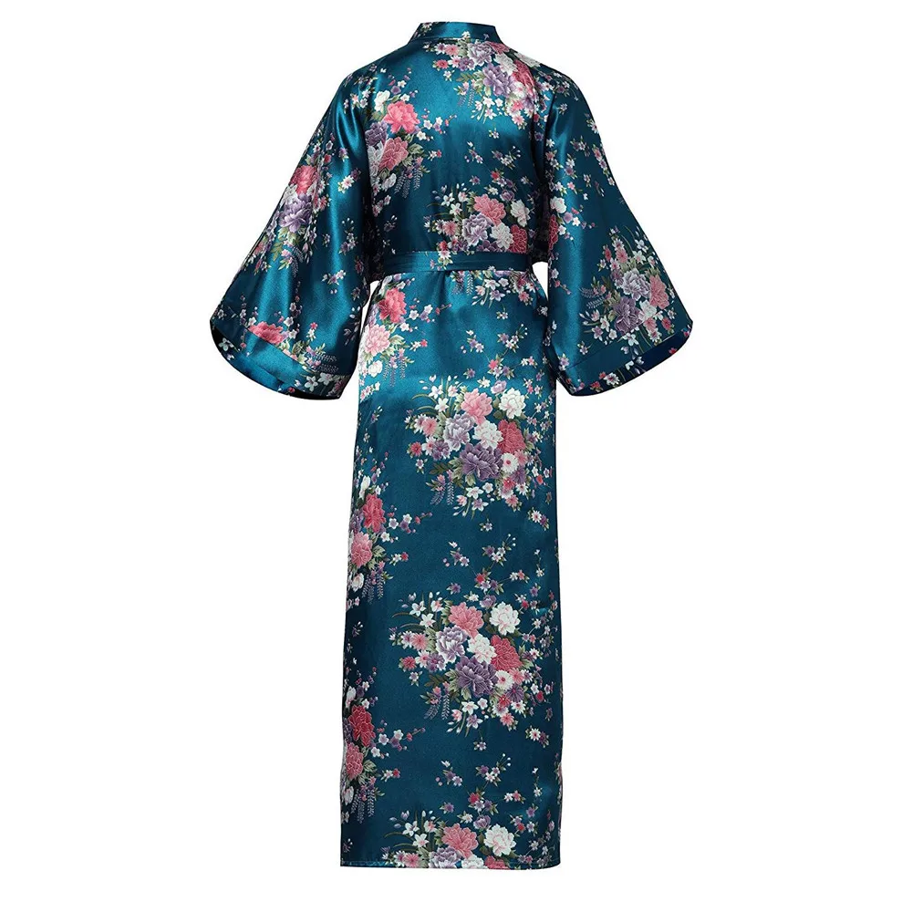 Большой размер 3XL-6XL халат для женщин атласное Длинное ночное белье 3/4 рукав неглиже с поясом кимоно купальный халат Весенний халат