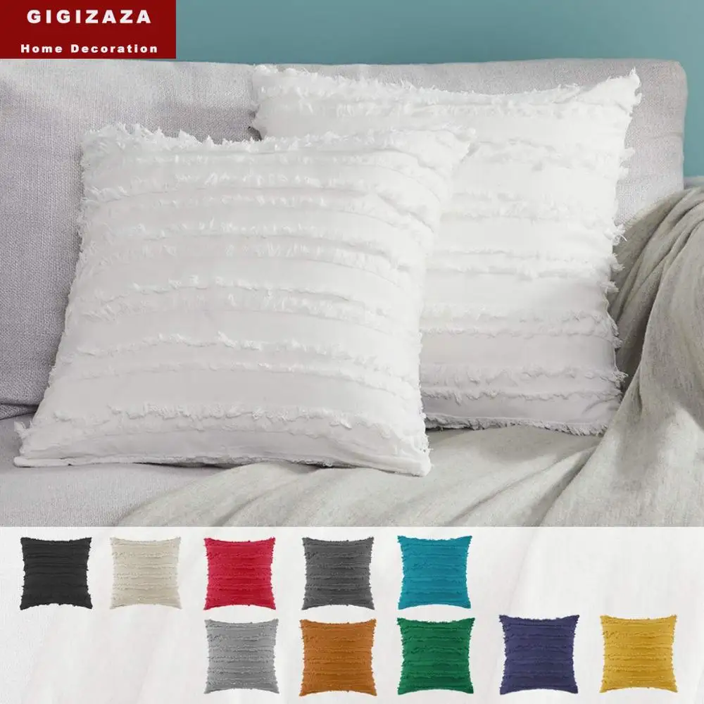 

White Cushion Cover Couch Square Pillow Case Yellow Ivory Grey Cotton Throw Pillow Cover 45x45cm Home Decoration Sofa Bed 50x50