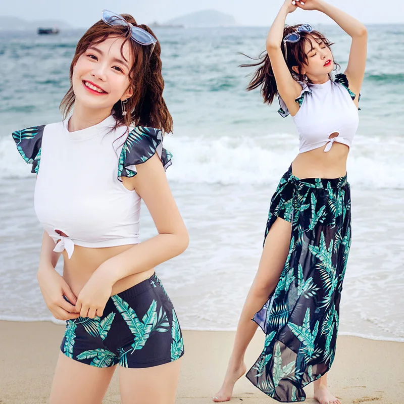 

2019 New Style South Korea Bathing Suit Modern And Trendy/women Boxer Belly Covering Slimming Large Size Conservative Swimwear L