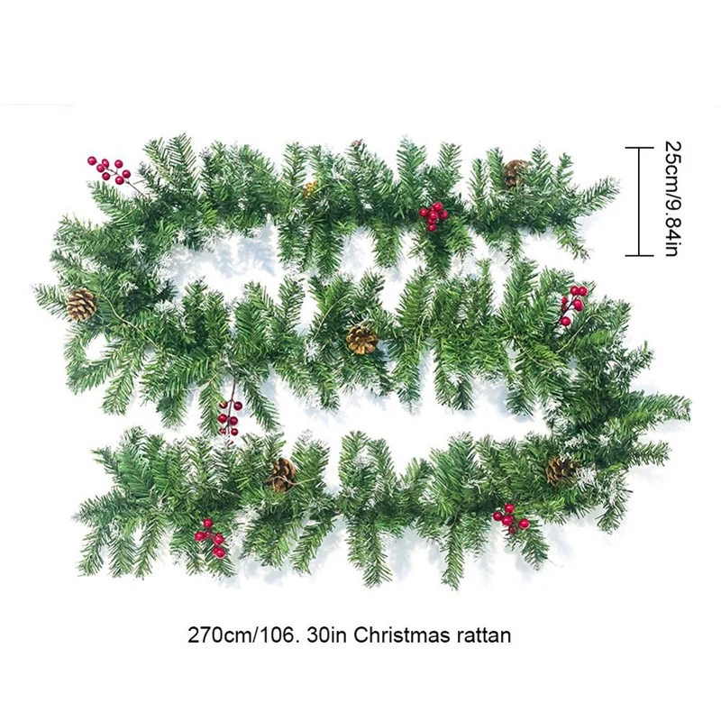 

Hot Sale 2.7M Artificial Green Christmas Garland Wreath Xmas Home Party Christmas Decoration Pine Tree Rattan Hanging Ornament