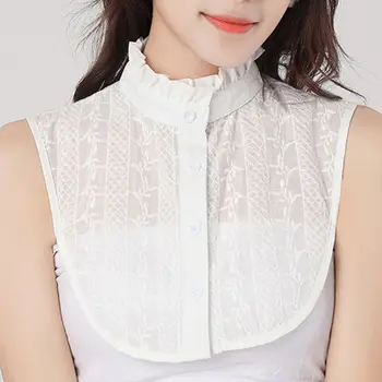 

2020 Fresh Style Women Ruffles Stand Fake Collar Embroidery Floral Lace Half-Shirt