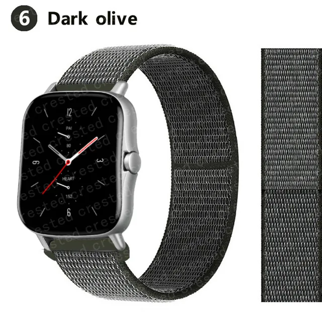 20/22mm Nylon band For Amazfit GTS/2/2e/GTS2 Mini/GTR 3 Pro 42mm/47mm/GTR2/2e/stratos 2/3 Sport Loop Bracelet Amazfit bip strap dark olive 8
