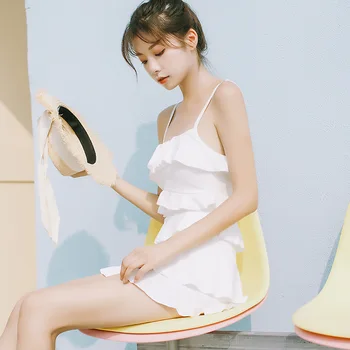 

White Cake Dress Multilayer Two-piece Swimsuits Triangular One-piece Set Skirt Two Piece Set Conservative Bubble Hot Spring Swim