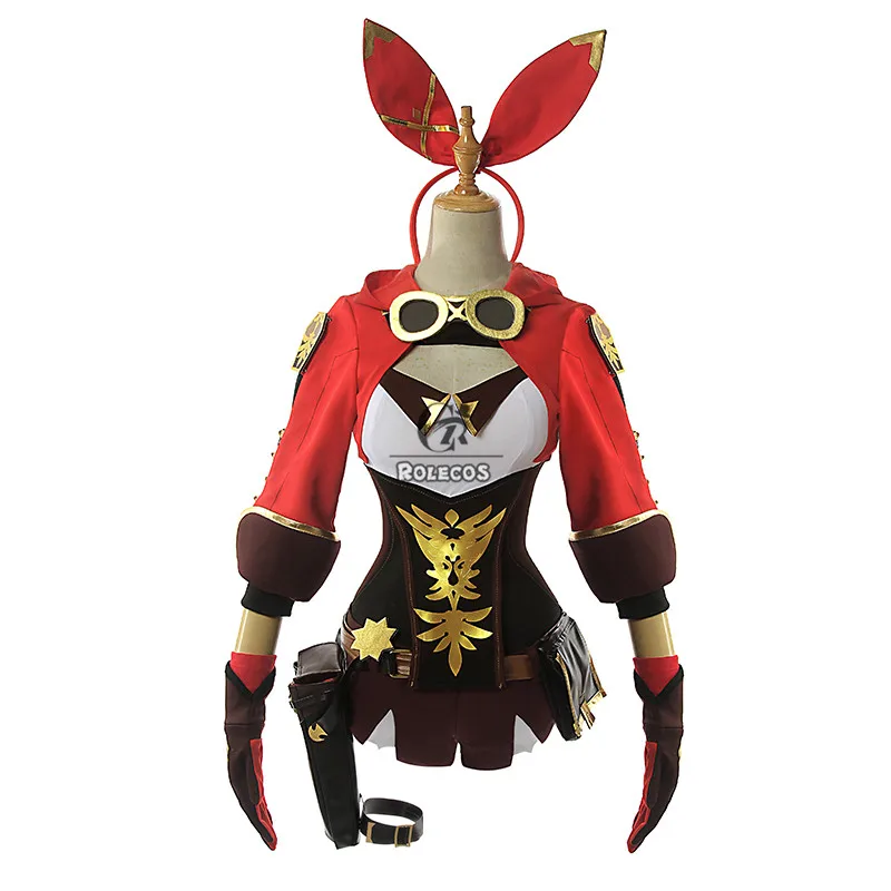 Rolecos Game Genshin Impact Amber Cosplay Costume Women Red Halloween Top Uniform Full Set -Zentai shop online H3c798ac31c804f589570022970cce66f5.jpg