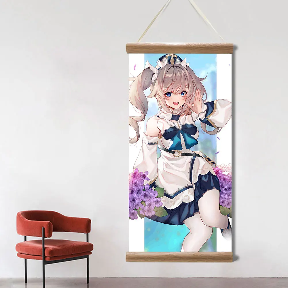 Genshin Impact Poster Barbara Ganyu Xiao Sexy Anime Picture Wall Canvas Posters Art Game Scroll Paintings for Living Room Decor