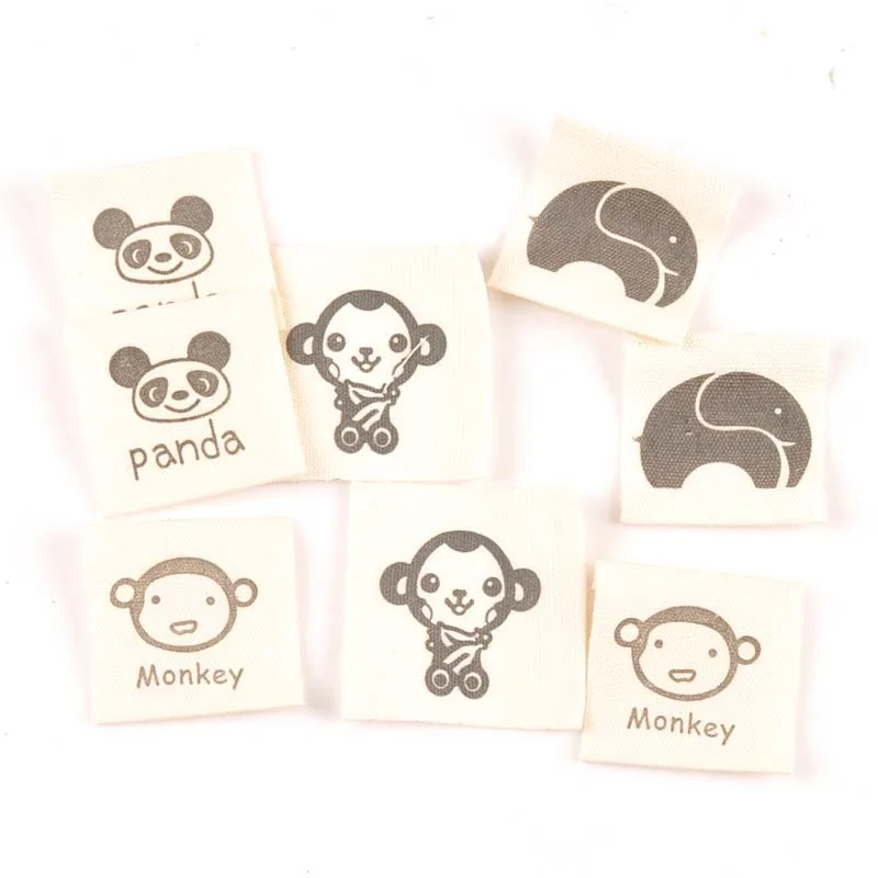 mix Animal/panda printed Beige cotton Woven Label For Clothing Care Labels Cartoon Shoes Bags Washable Garment Tags 50pcs cp2400 - Цвет: mix